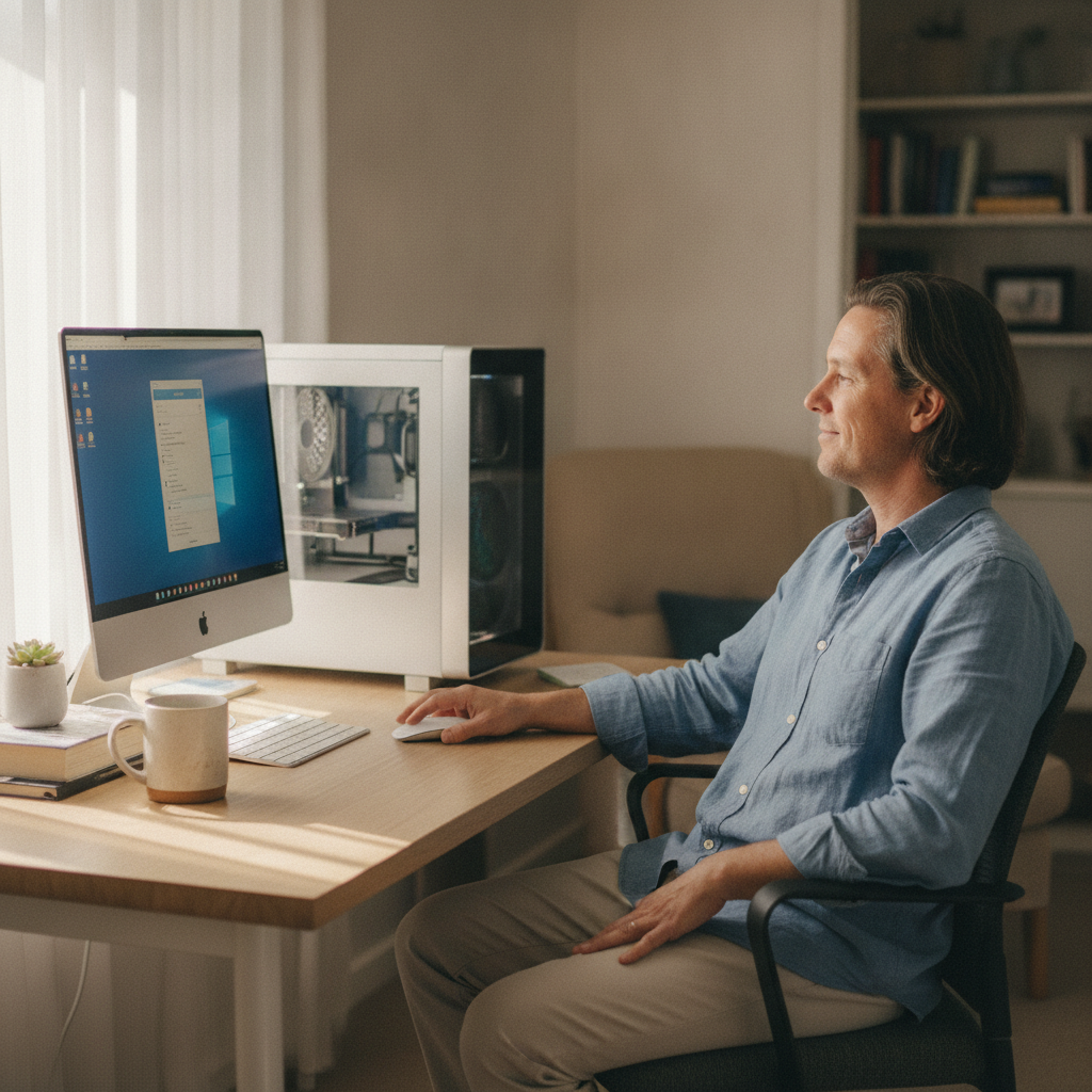 Professional computer clean-out in Hove (5048) — a happy South Australia resident at home with a spotless, fast, quiet machine