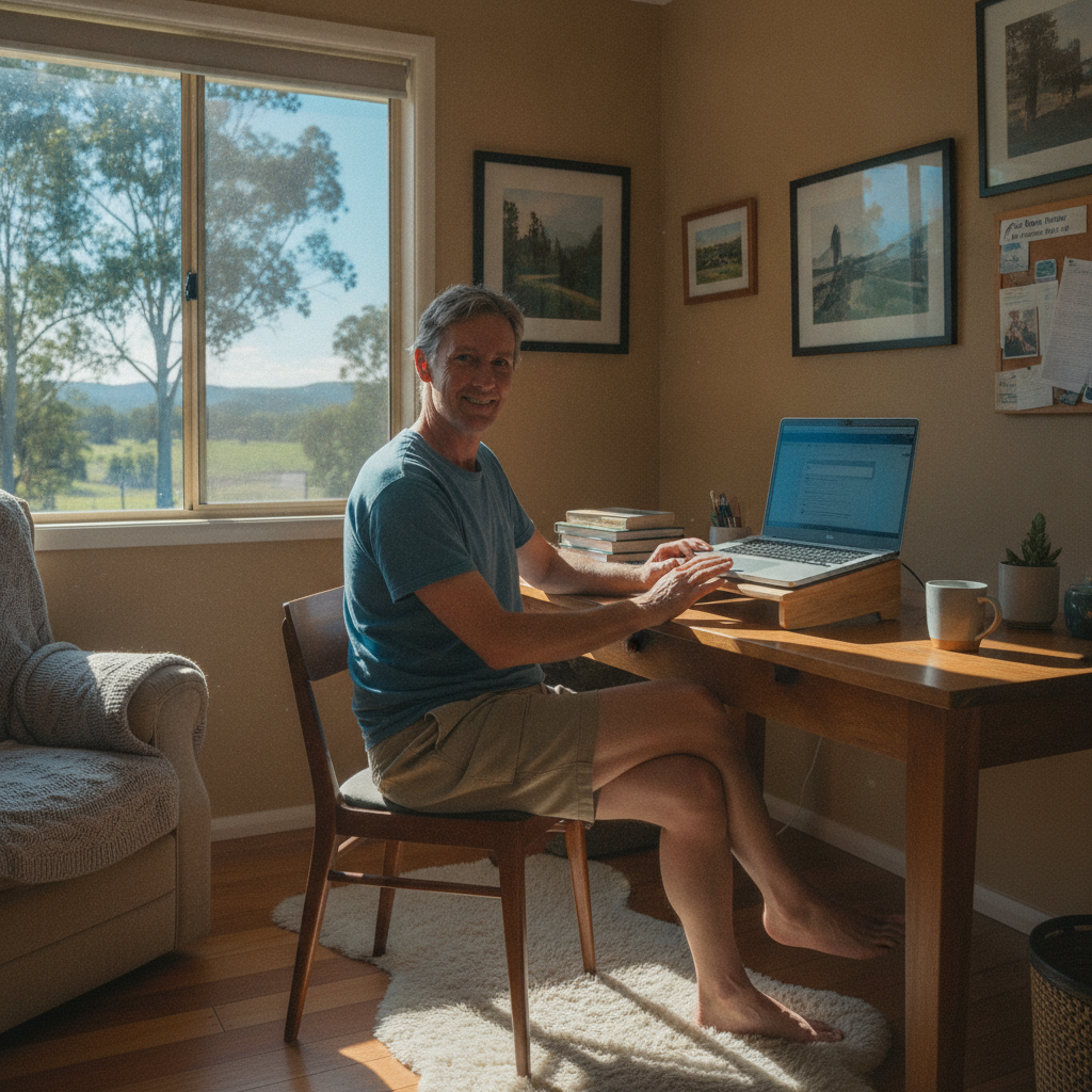 Professional computer clean-out in Howards Grass (2480) — a happy New South Wales resident at home with a spotless, fast, quiet machine
