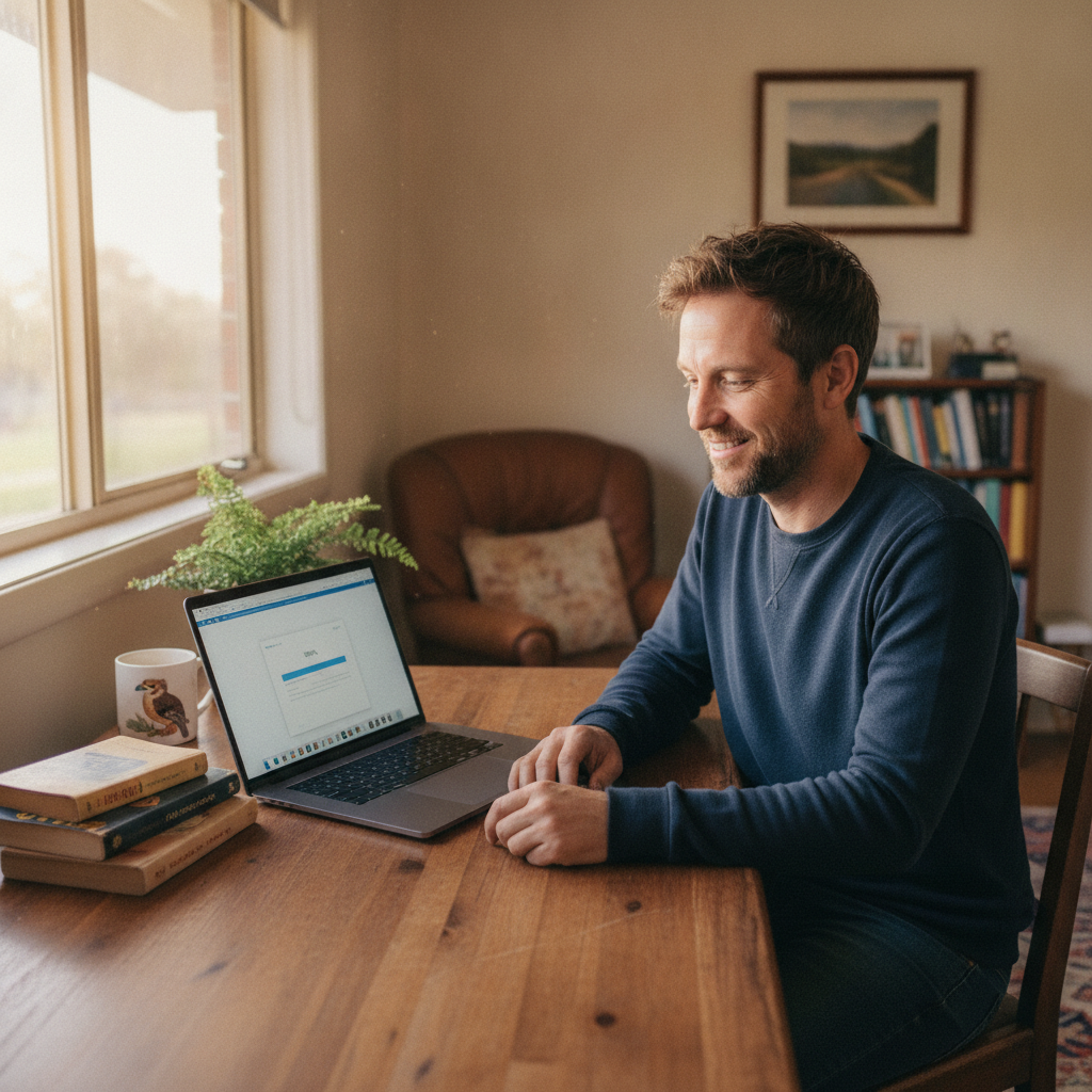 Professional computer clean-out in Howes Valley (2330) — a happy New South Wales resident at home with a spotless, fast, quiet machine