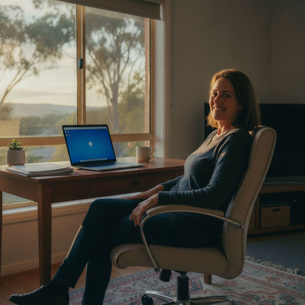 Professional computer clean-out in Huntley (2530) — a happy New South Wales resident at home with a spotless, fast, quiet machine