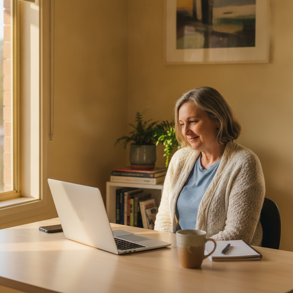 Professional computer clean-out in Hyland Park (2448) — a happy New South Wales resident at home with a spotless, fast, quiet machine