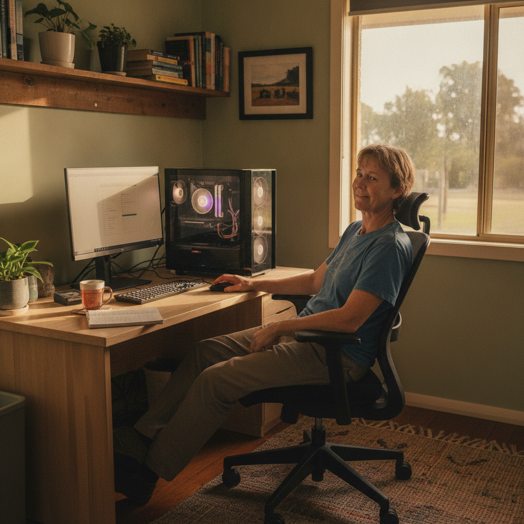 Computer cleaning in Ironbark (2347) — a local resident at home with a clean, fast, dust-free computer running cool and quiet