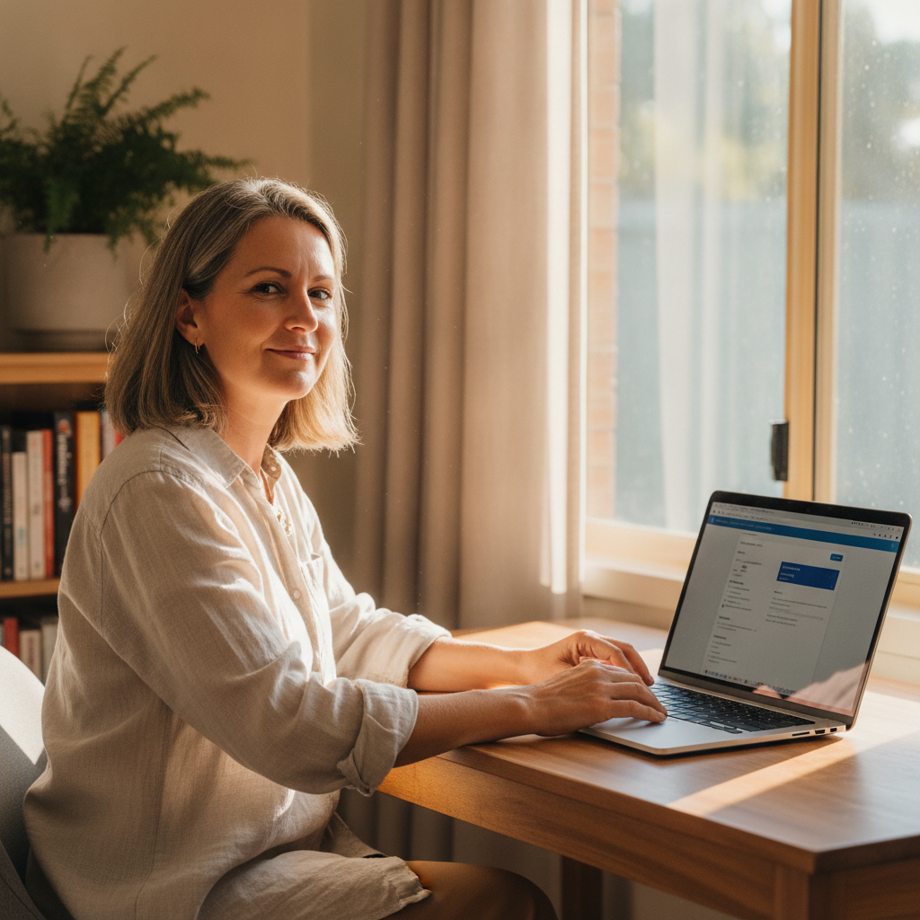Professional computer clean-out in Jacobs Well (4208) — a happy Queensland resident at home with a spotless, fast, quiet machine