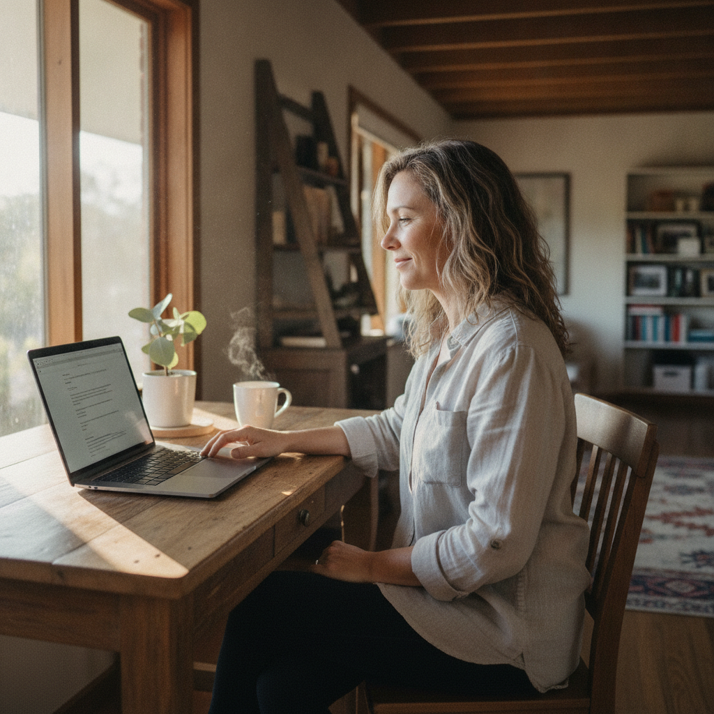 Professional computer clean-out in Jeeralang (3840) — a happy Victoria resident at home with a spotless, fast, quiet machine