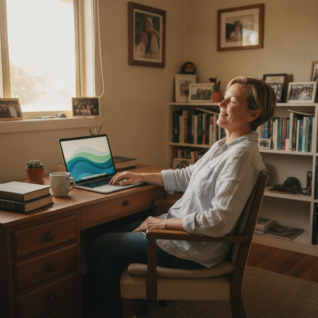 Professional computer clean-out in Jimenbuen (2630) — a happy New South Wales resident at home with a spotless, fast, quiet machine