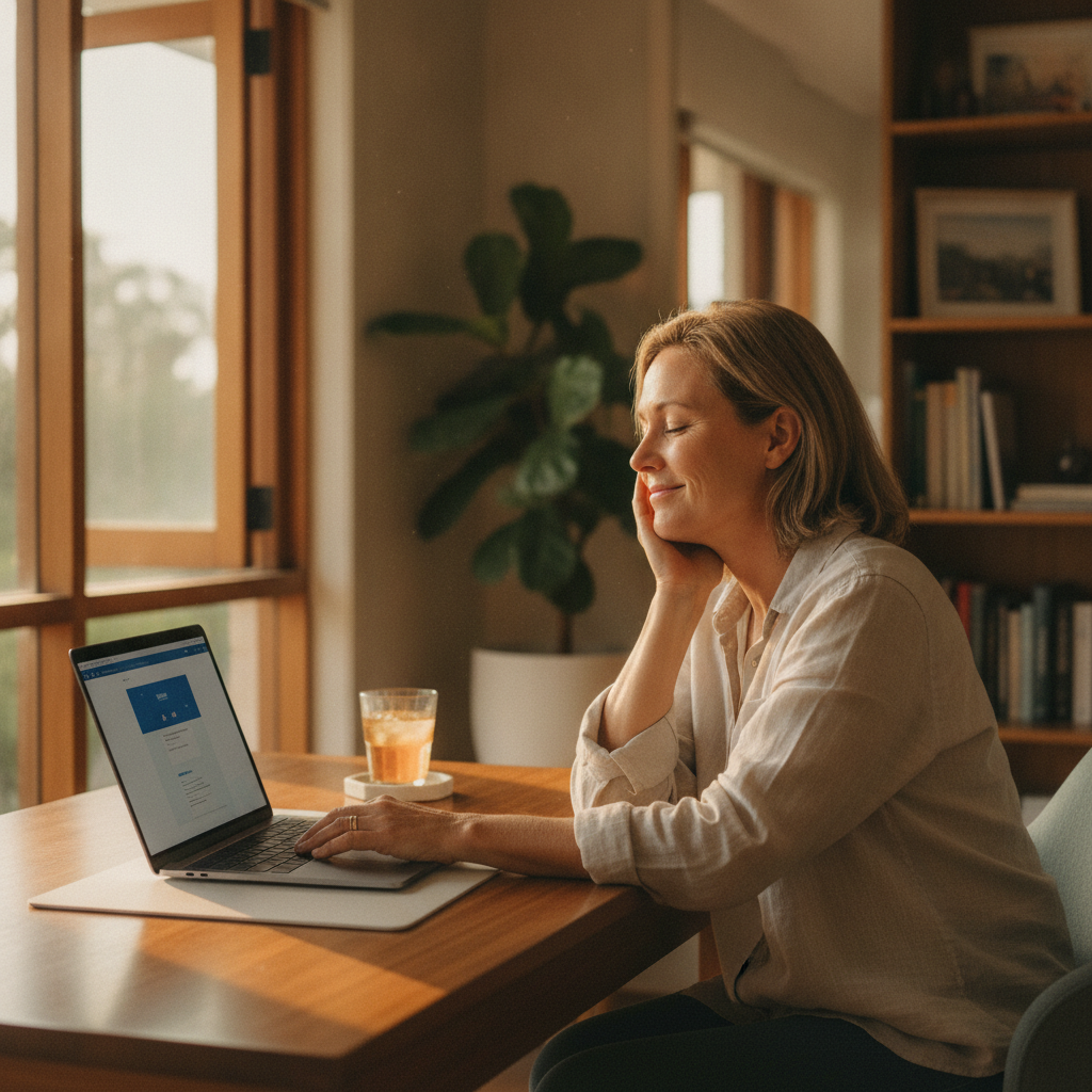 Professional computer clean-out in Jindalee (4074) — a happy Queensland resident at home with a spotless, fast, quiet machine