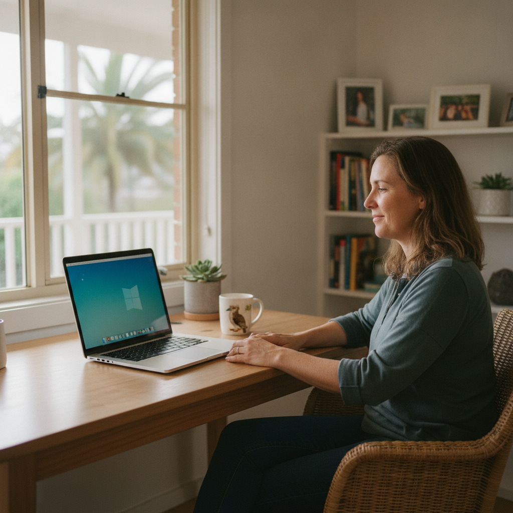 Professional computer clean-out in Jones Island (2430) — a happy New South Wales resident at home with a spotless, fast, quiet machine