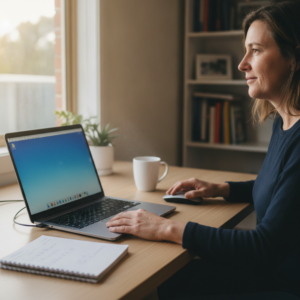 Professional computer clean-out in Joondanna (6060) — a happy Western Australia resident at home with a spotless, fast, quiet machine