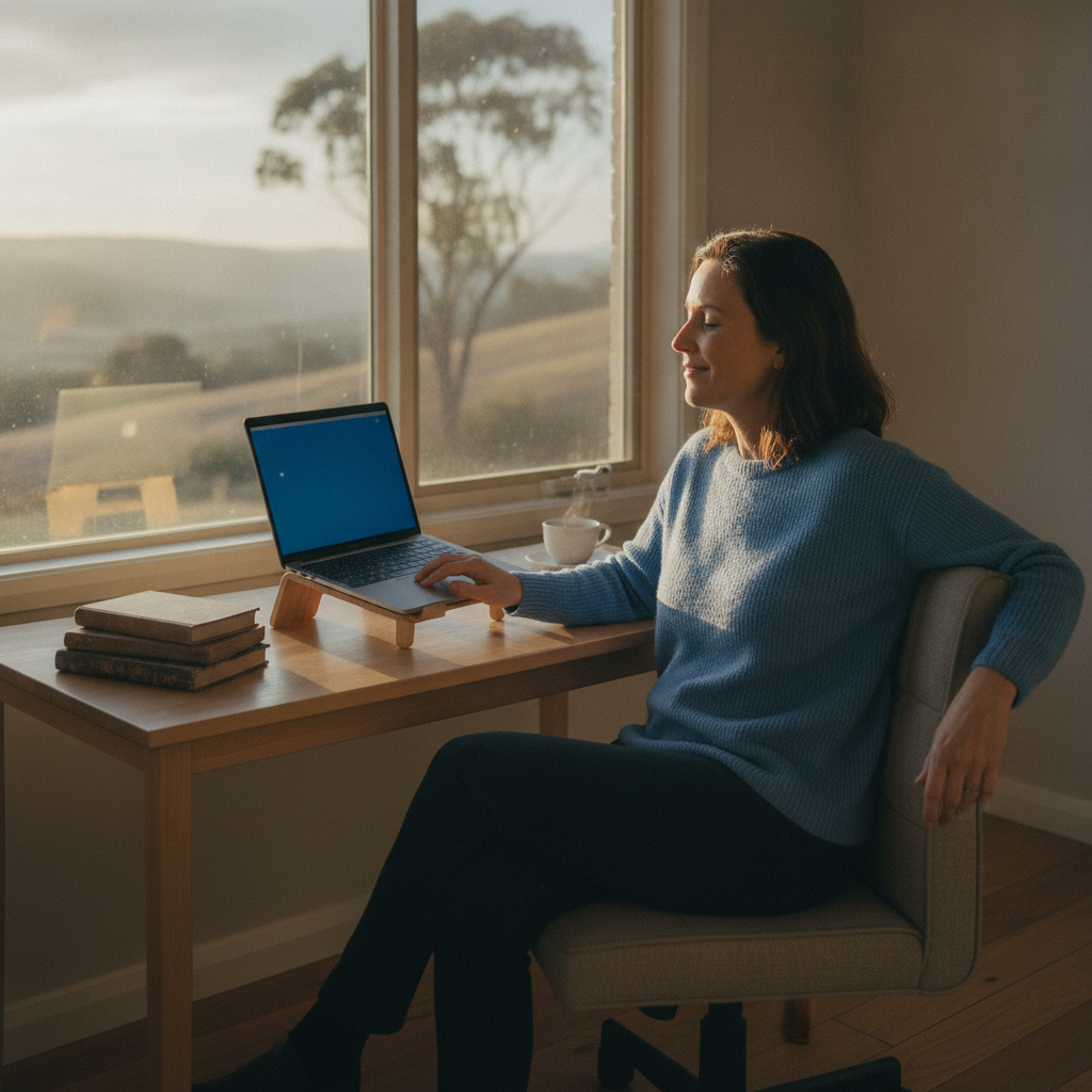 Professional computer clean-out in Kains Flat (2850) — a happy New South Wales resident at home with a spotless, fast, quiet machine