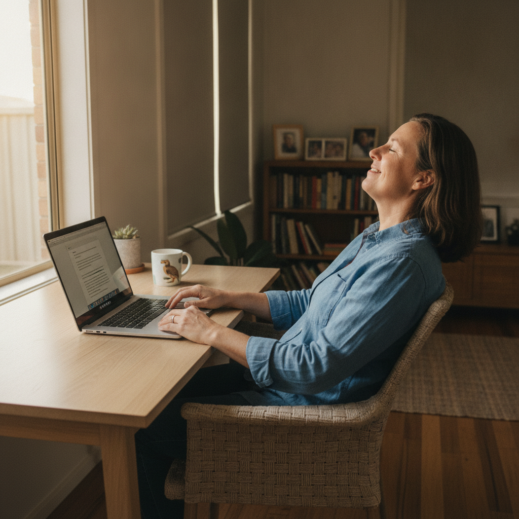 Professional computer clean-out in Karnup (6176) — a happy Western Australia resident at home with a spotless, fast, quiet machine