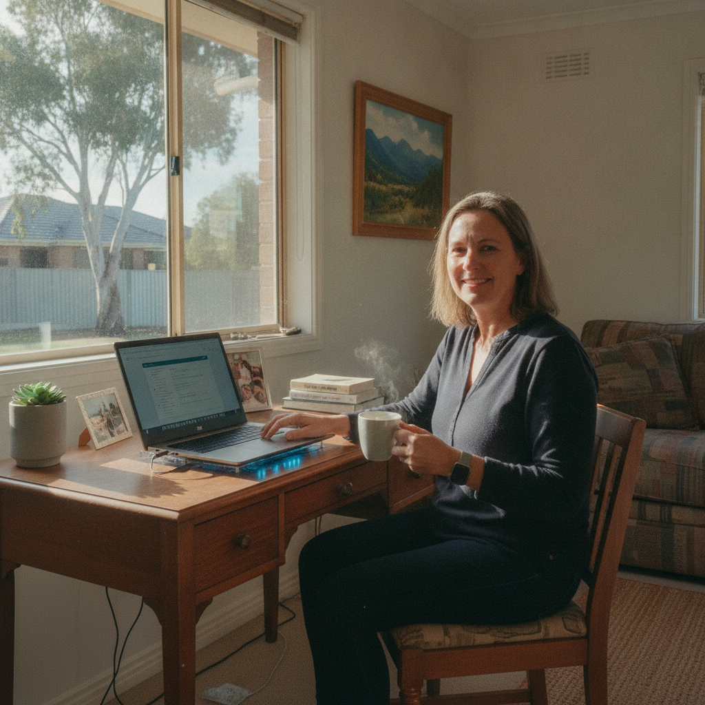 Professional computer clean-out in Kelso (2795) — a happy New South Wales resident at home with a spotless, fast, quiet machine