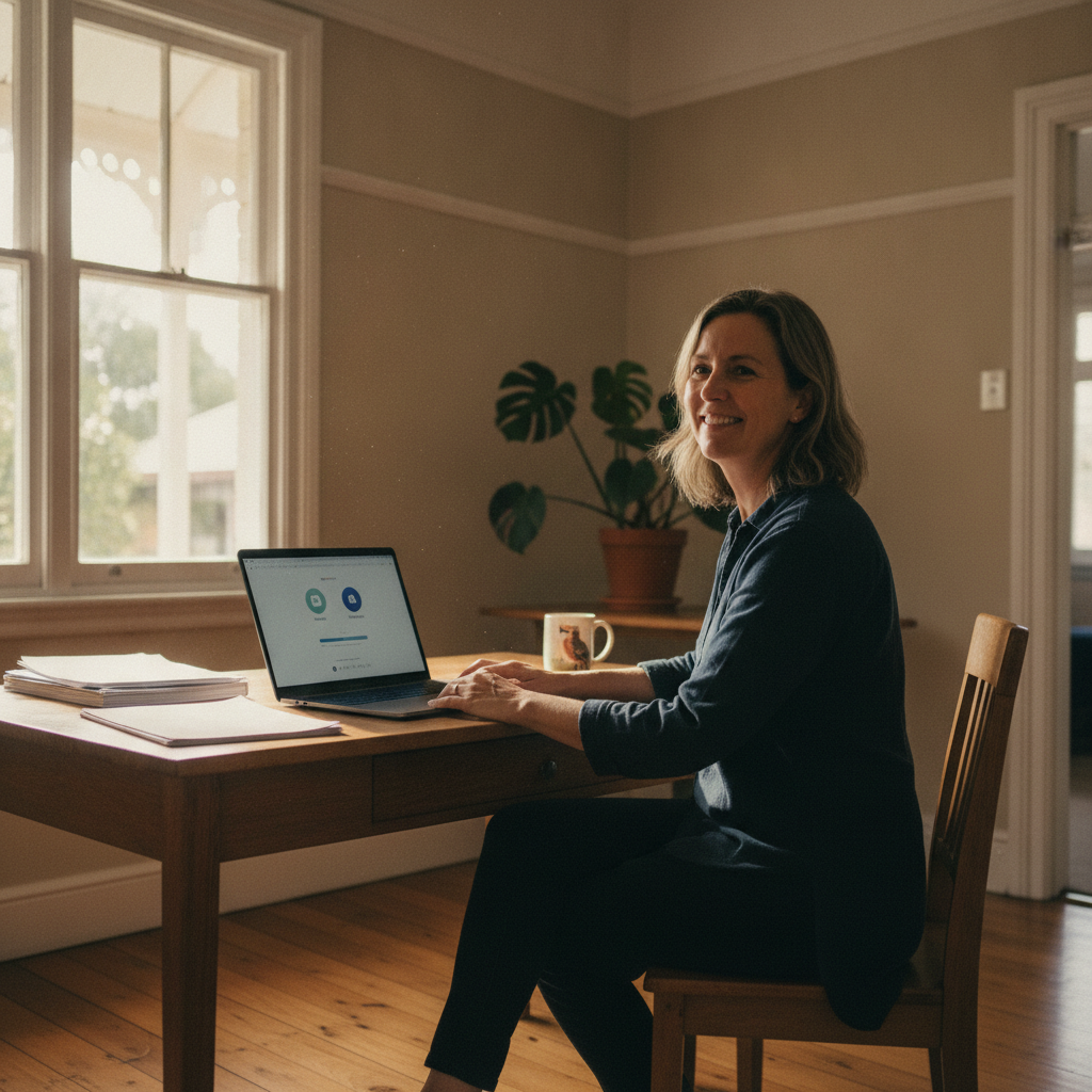 Professional computer clean-out in Kelvin Grove (4059) — a happy Queensland resident at home with a spotless, fast, quiet machine