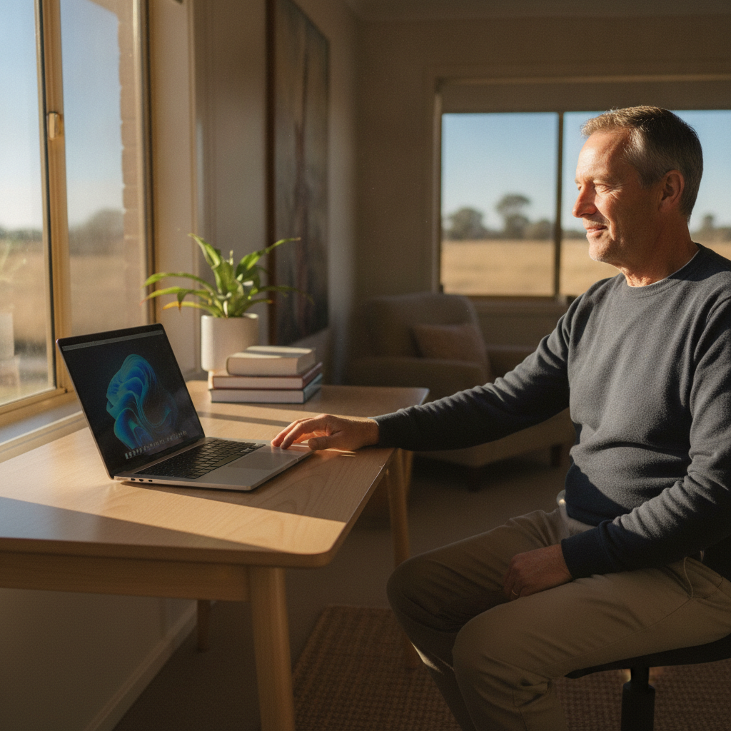 Professional computer clean-out in Kenyu (2586) — a happy New South Wales resident at home with a spotless, fast, quiet machine