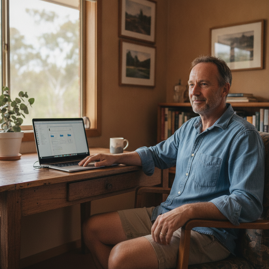 Professional computer clean-out in Kia Ora (2422) — a happy New South Wales resident at home with a spotless, fast, quiet machine