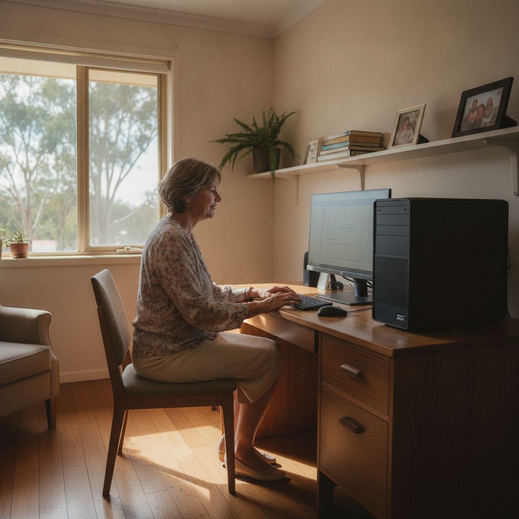Professional computer clean-out in Kidman Park (5025) — a happy South Australia resident at home with a spotless, fast, quiet machine