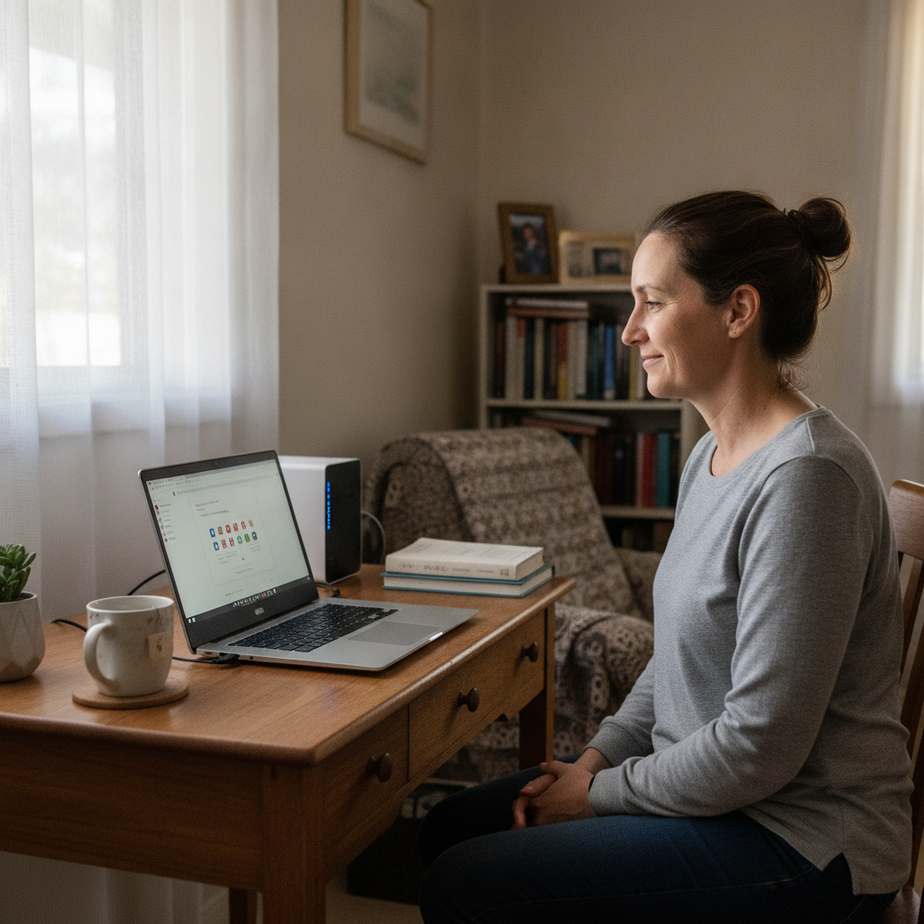 Professional computer clean-out in Kilburn North (5084) — a happy South Australia resident at home with a spotless, fast, quiet machine