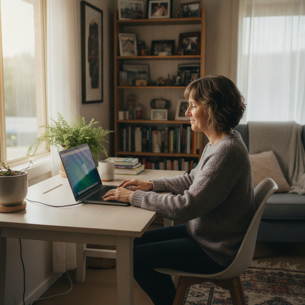 Professional computer clean-out in Kings Meadows (7249) — a happy Tasmania resident at home with a spotless, fast, quiet machine
