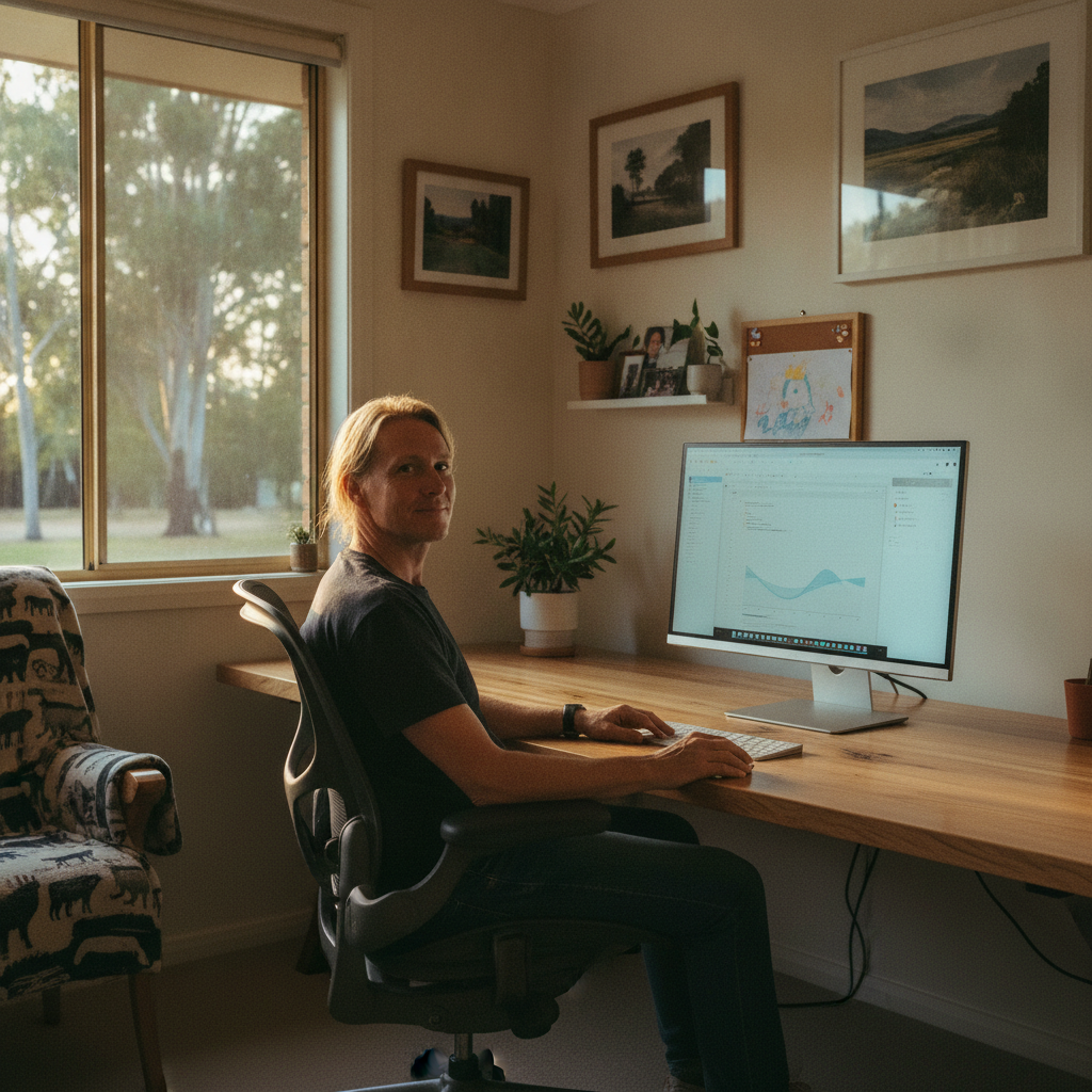 Professional computer clean-out in Koolkhan (2460) — a happy New South Wales resident at home with a spotless, fast, quiet machine