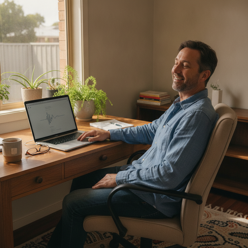 Professional computer clean-out in Koondoola (6064) — a happy Western Australia resident at home with a spotless, fast, quiet machine