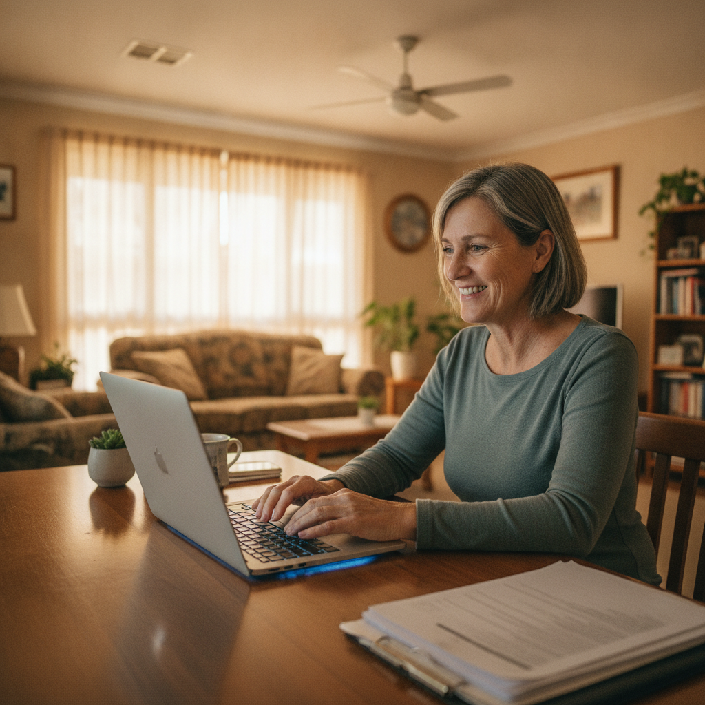 Professional computer clean-out in Kungala (2460) — a happy New South Wales resident at home with a spotless, fast, quiet machine