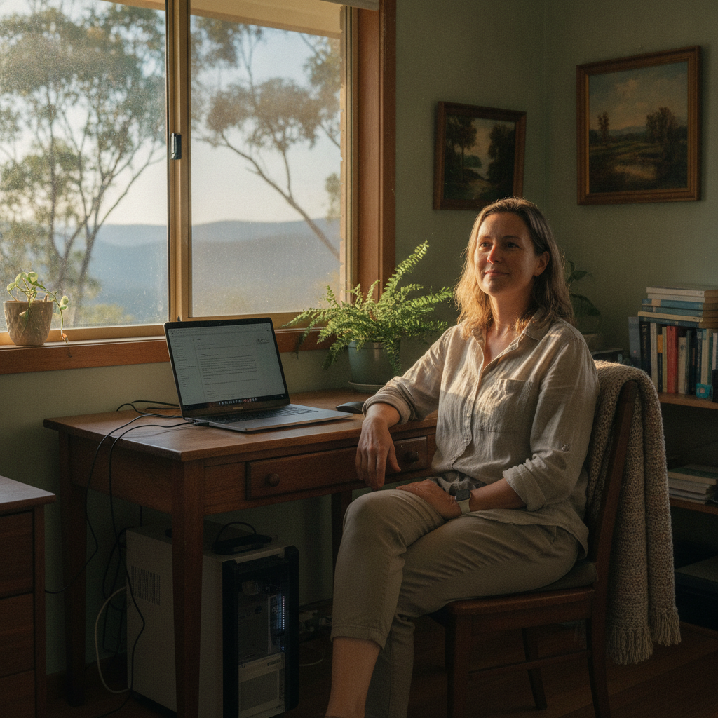 Professional computer clean-out in Kurrajong Heights (2758) — a happy New South Wales resident at home with a spotless, fast, quiet machine