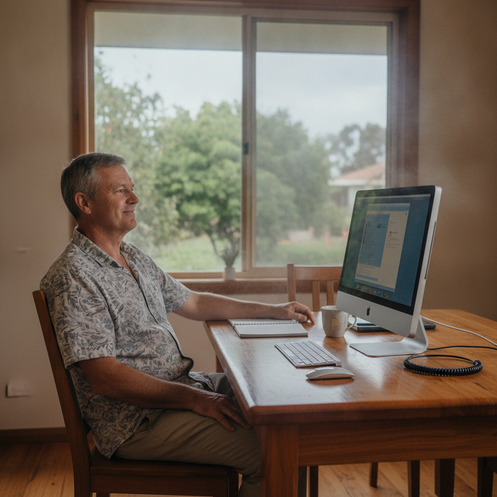 Professional computer clean-out in Lake Bathurst (2580) — a happy New South Wales resident at home with a spotless, fast, quiet machine