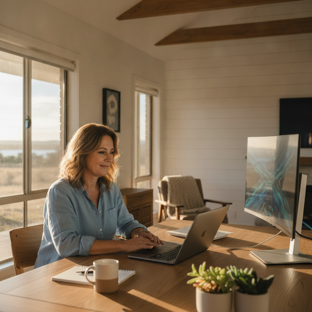 Professional computer clean-out in Lake Brewster (2675) — a happy New South Wales resident at home with a spotless, fast, quiet machine