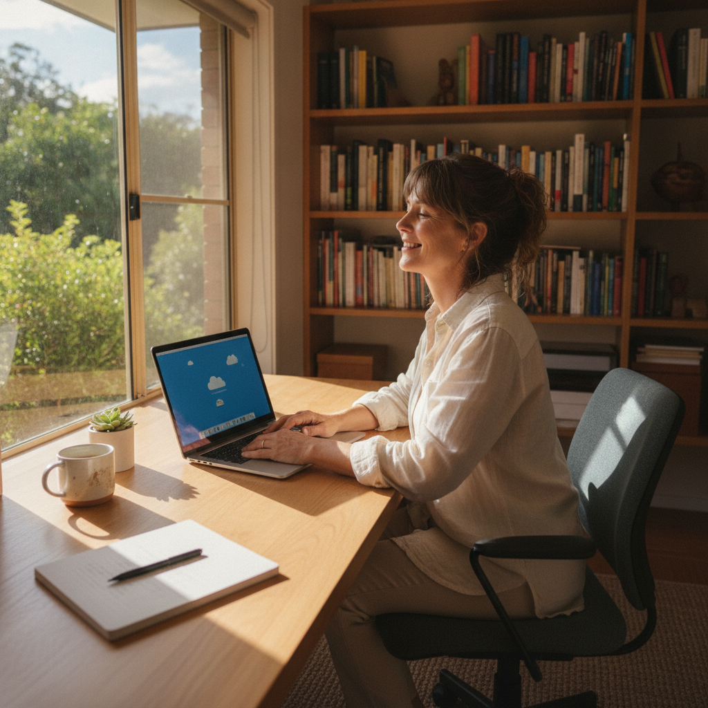 Professional computer clean-out in Lake Cowal (2671) — a happy New South Wales resident at home with a spotless, fast, quiet machine
