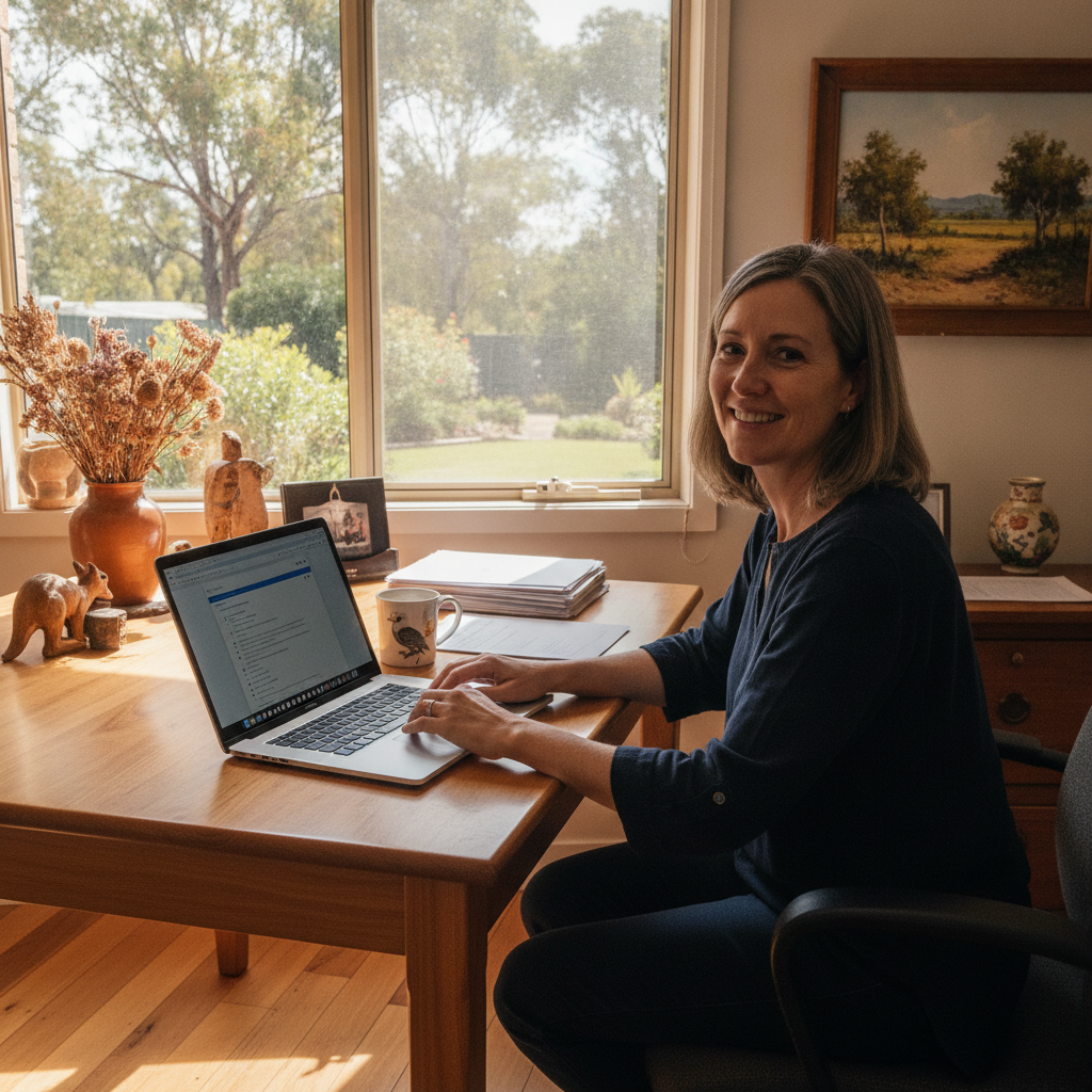 Professional computer clean-out in Lake George (2581) — a happy New South Wales resident at home with a spotless, fast, quiet machine