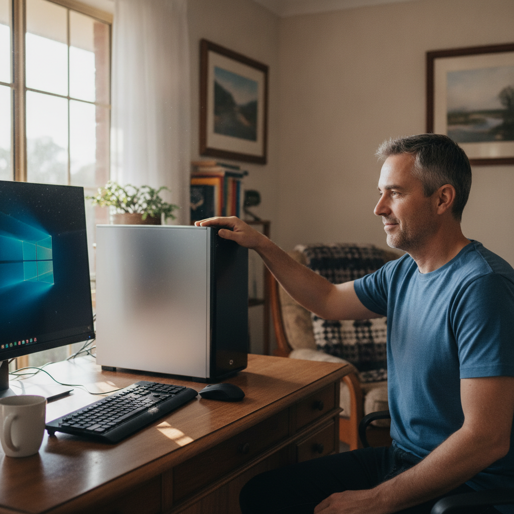 Computer cleaning in Lakelands (6180) — a local resident at home with a clean, fast, dust-free computer running cool and quiet