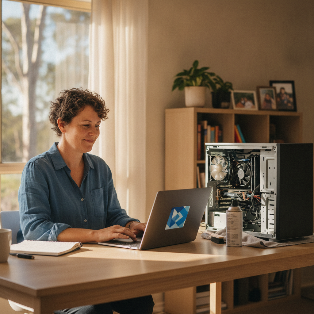 Computer cleaning in Lalor Park (2147) — a local resident at home with a clean, fast, dust-free computer running cool and quiet