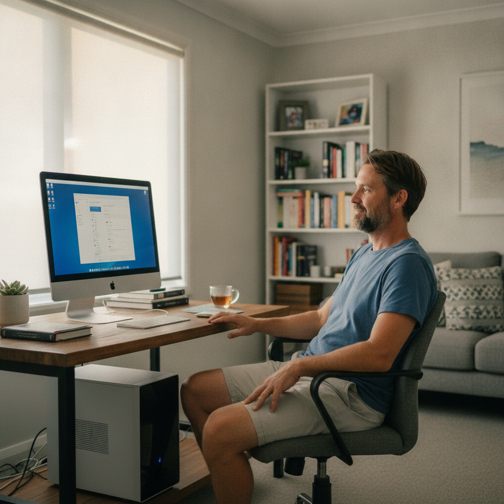 Professional computer clean-out in Landsdale (6065) — a happy Western Australia resident at home with a spotless, fast, quiet machine