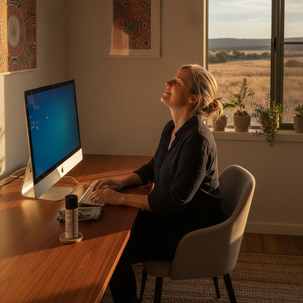 Professional computer clean-out in Lange (6330) — a happy Western Australia resident at home with a spotless, fast, quiet machine