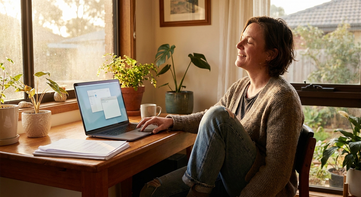 Professional computer clean-out in Langwarrin South (3911) — a happy Victoria resident at home with a spotless, fast, quiet machine