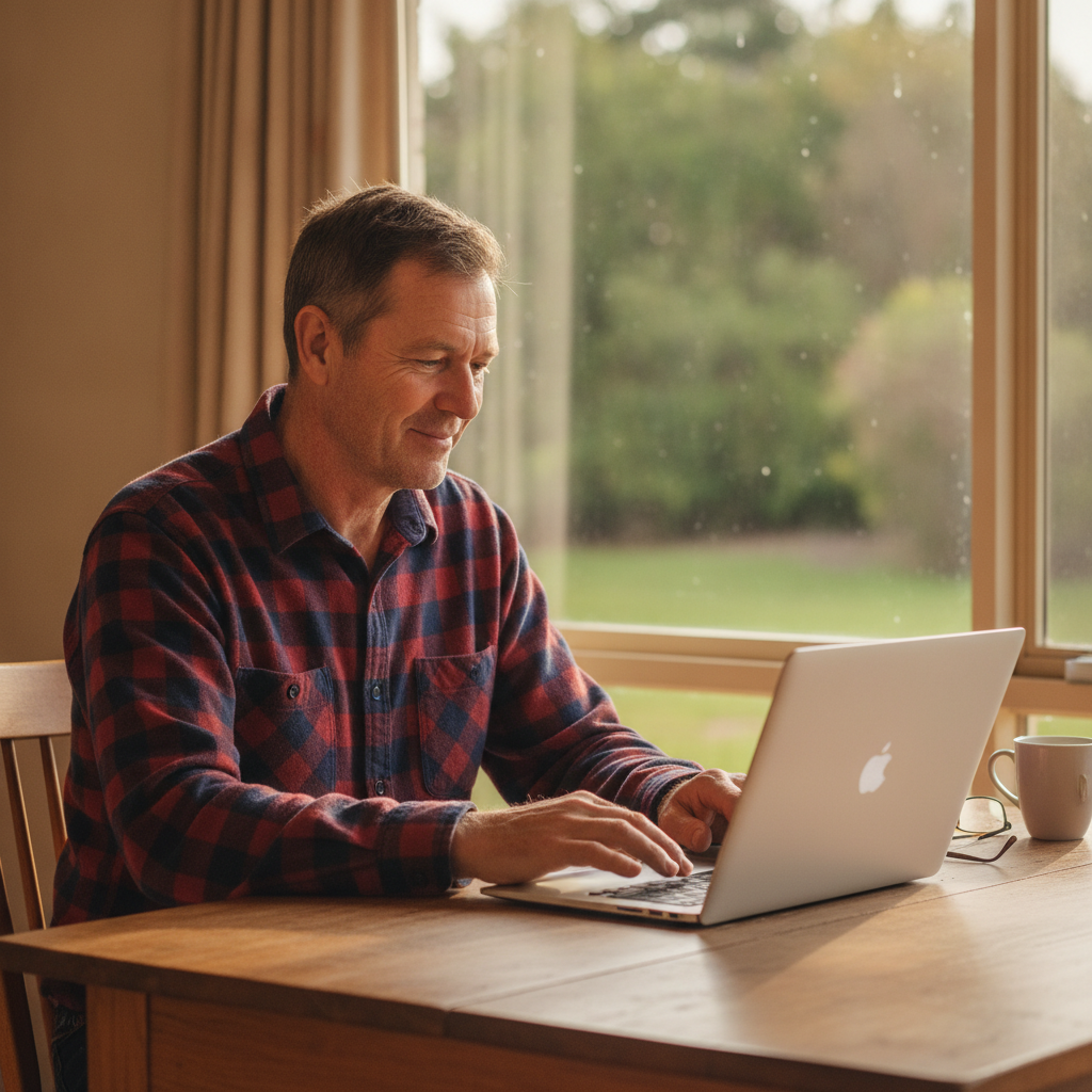 Professional computer clean-out in Lebrina (7254) — a happy Tasmania resident at home with a spotless, fast, quiet machine