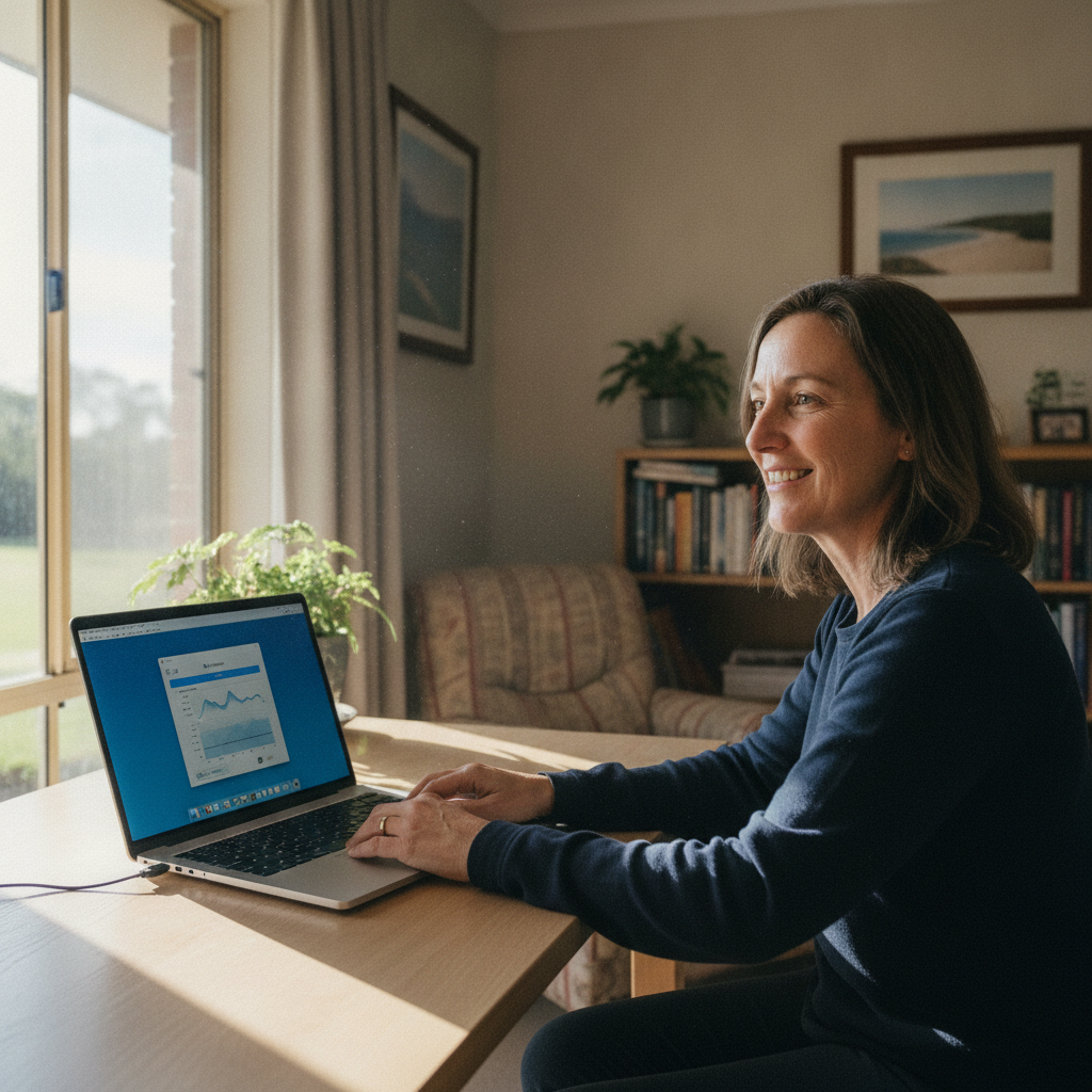 Professional computer clean-out in Leconfield (2335) — a happy New South Wales resident at home with a spotless, fast, quiet machine