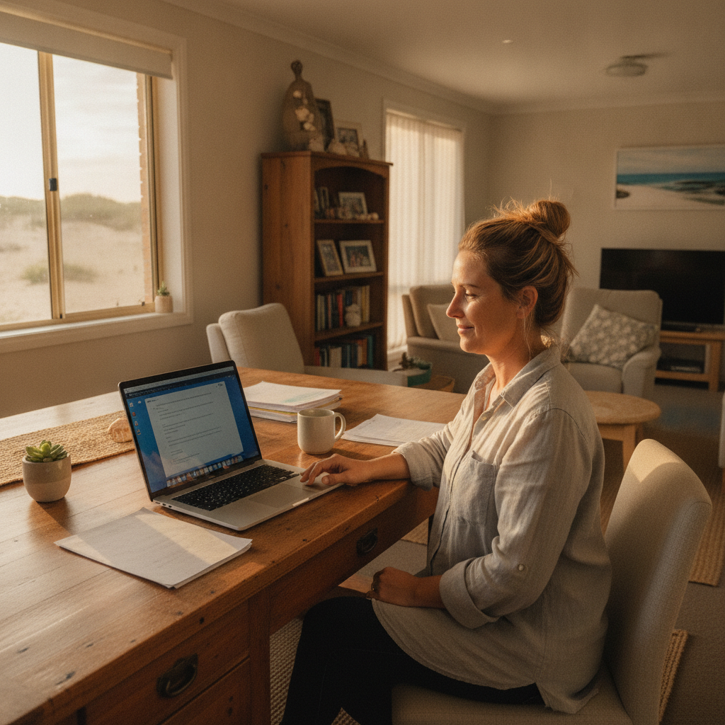 Professional computer clean-out in Ledge Point (6043) — a happy Western Australia resident at home with a spotless, fast, quiet machine