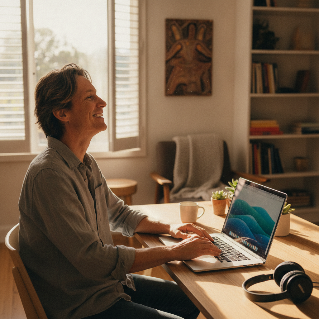 Professional computer clean-out in Leederville (6007) — a happy Western Australia resident at home with a spotless, fast, quiet machine