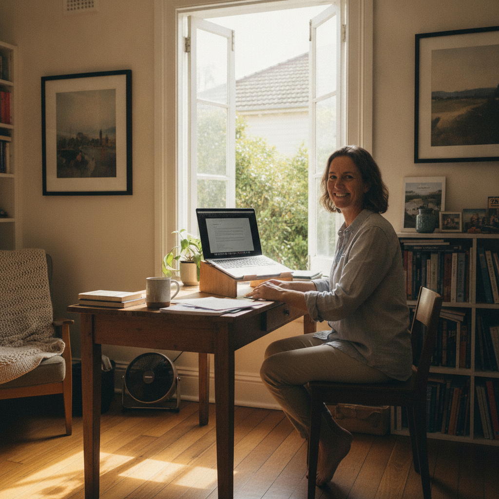 Professional computer clean-out in Leichhardt (2040) — a happy New South Wales resident at home with a spotless, fast, quiet machine