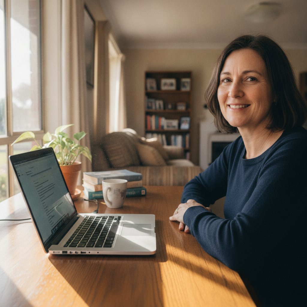 Professional computer clean-out in Lemington (2330) — a happy New South Wales resident at home with a spotless, fast, quiet machine