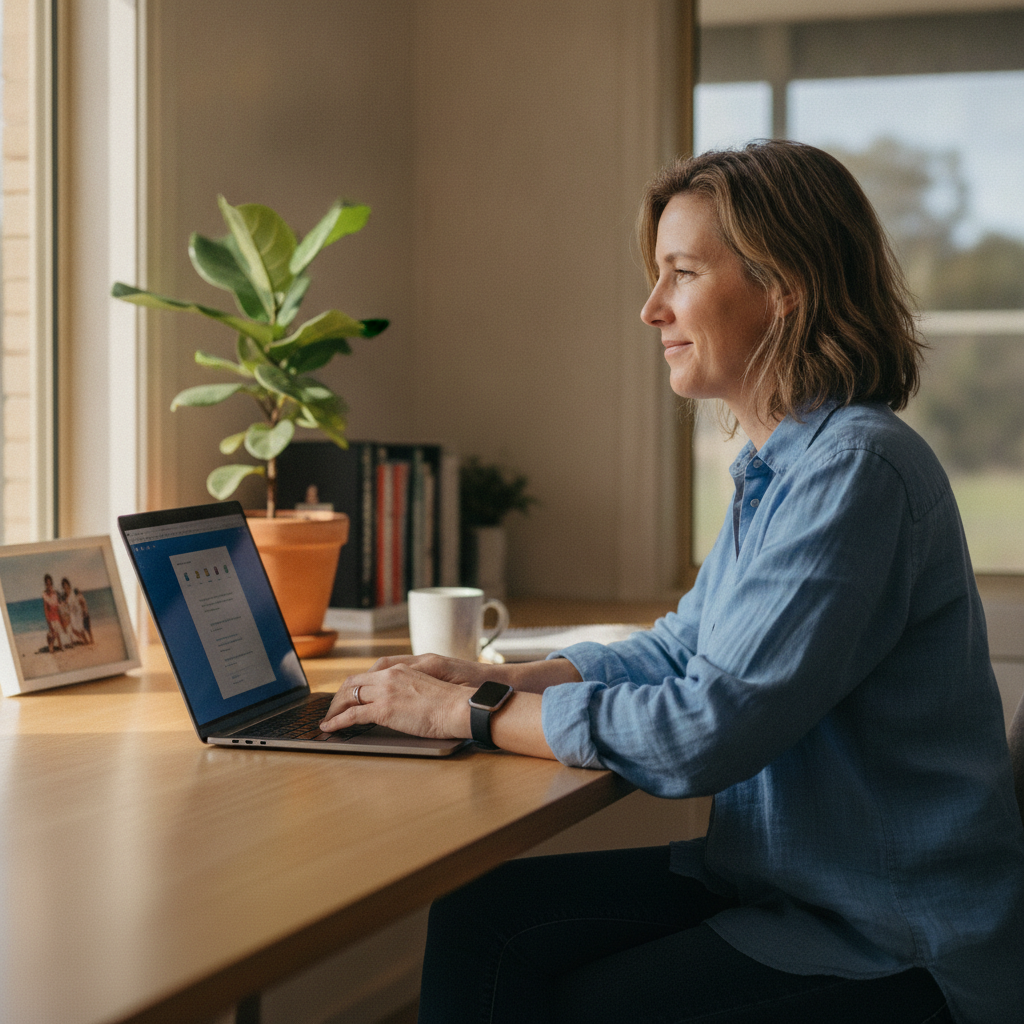 Professional computer clean-out in Lewis Ponds (2800) — a happy New South Wales resident at home with a spotless, fast, quiet machine