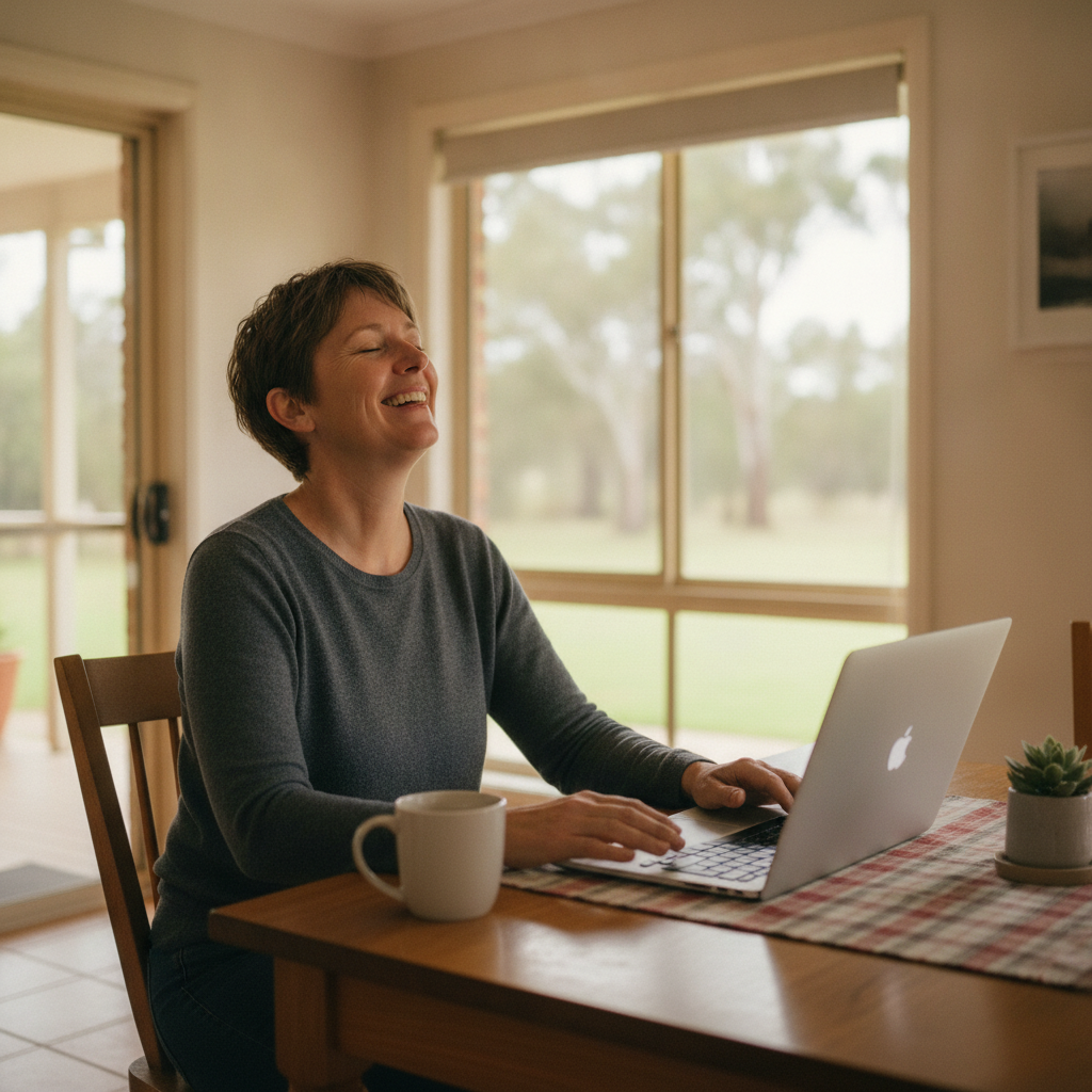Professional computer clean-out in Liddell (2333) — a happy New South Wales resident at home with a spotless, fast, quiet machine