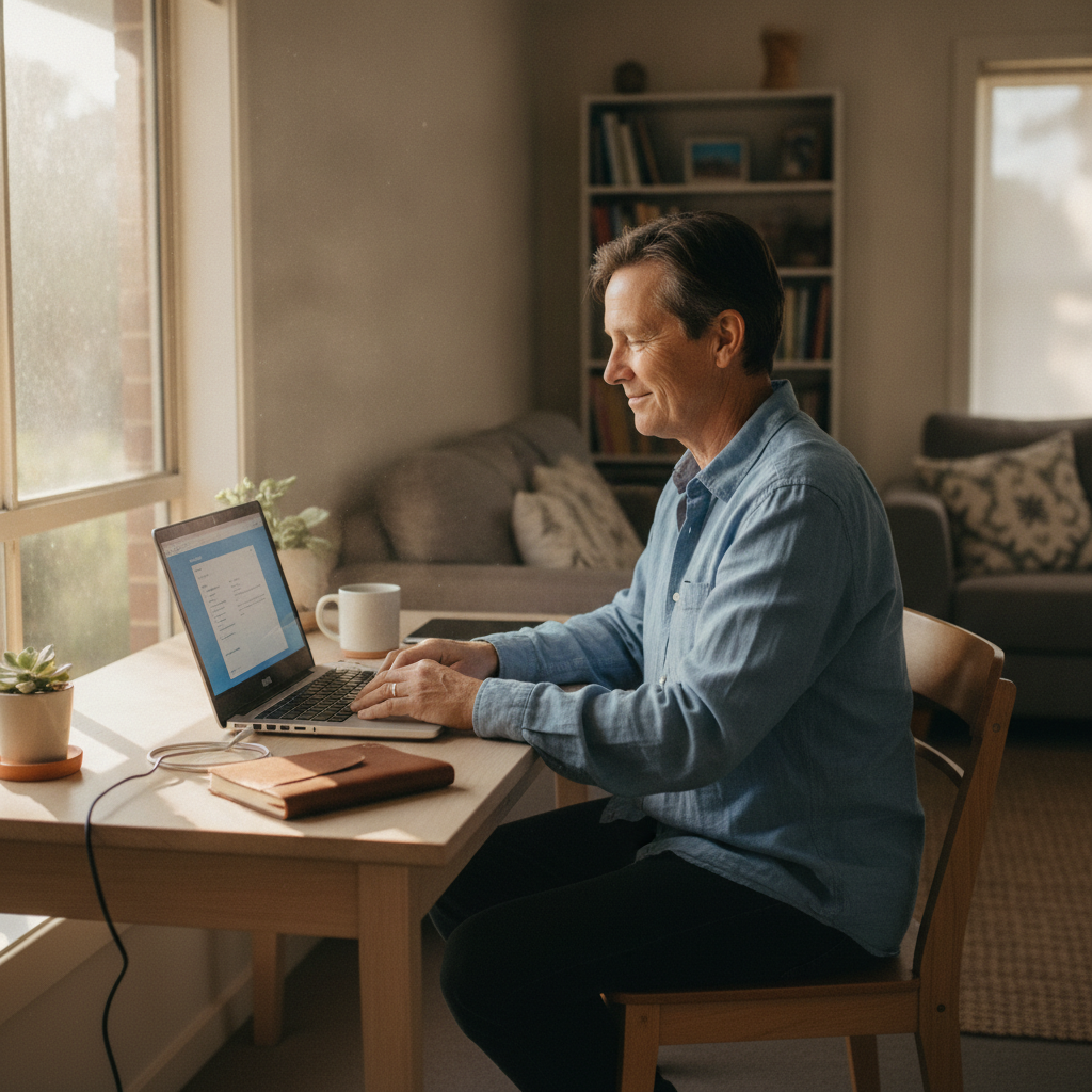 Professional computer clean-out in Lilydale (2460) — a happy New South Wales resident at home with a spotless, fast, quiet machine
