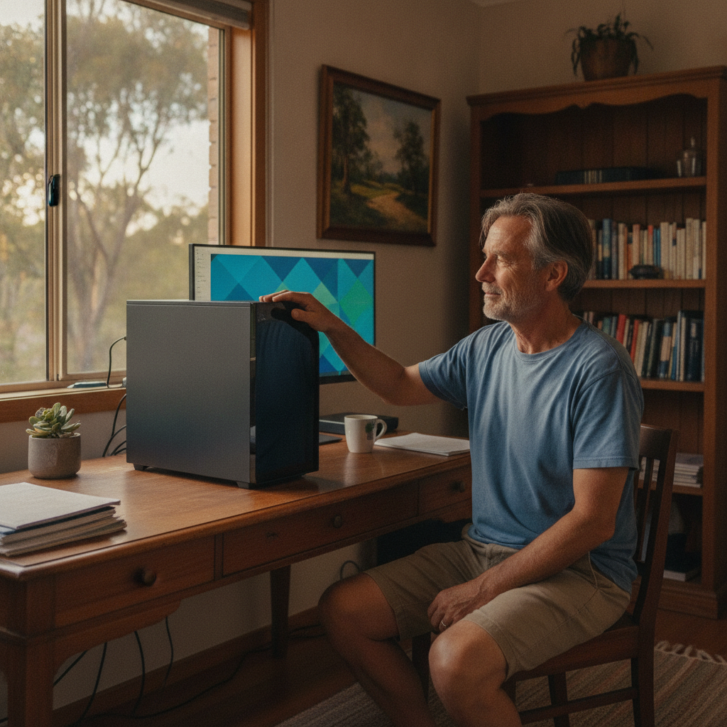 Computer cleaning in Lindesay (2347) — a local resident at home with a clean, fast, dust-free computer running cool and quiet