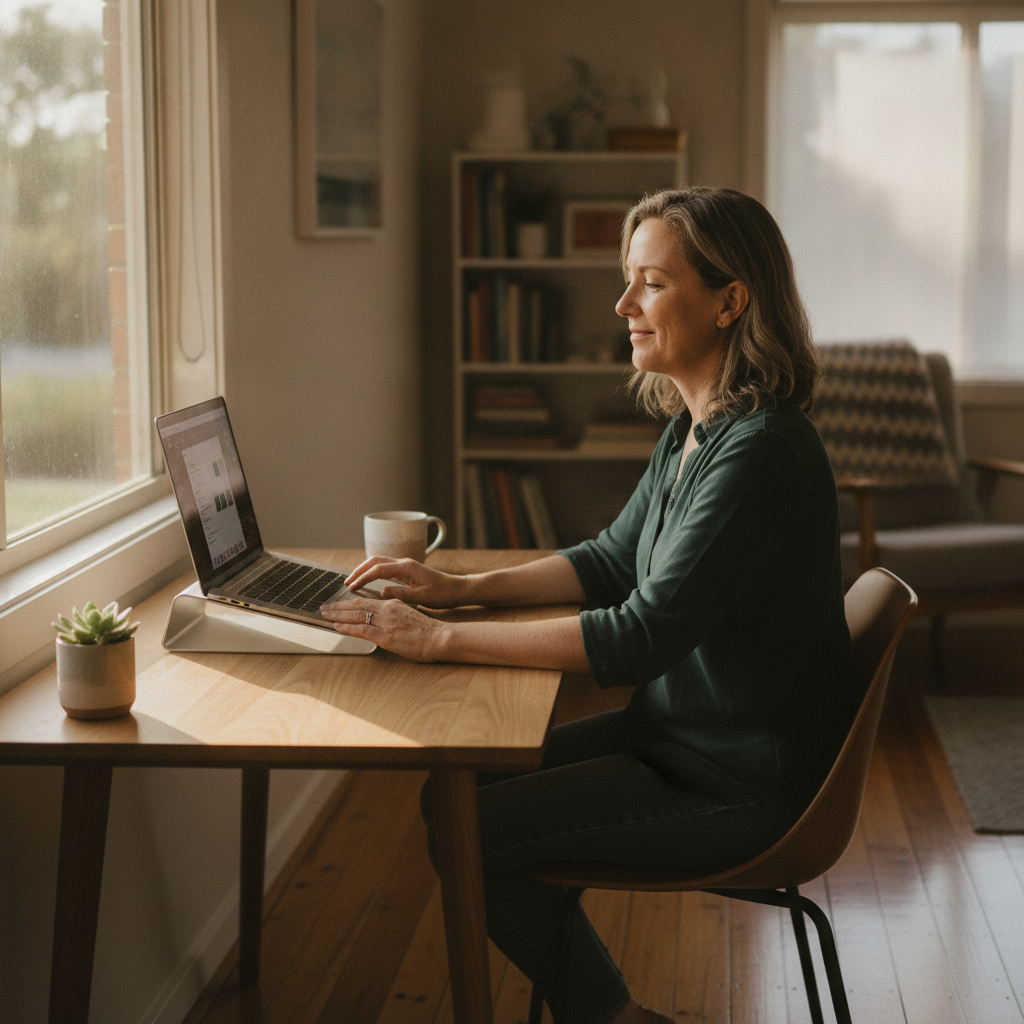 Professional computer clean-out in Lismore Heights (2480) — a happy New South Wales resident at home with a spotless, fast, quiet machine