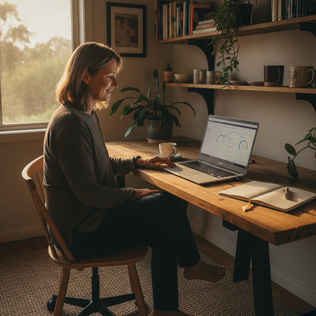 Professional computer clean-out in Little Grove (6330) — a happy Western Australia resident at home with a spotless, fast, quiet machine