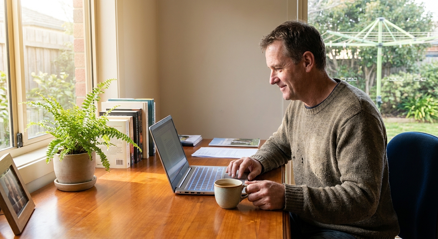 Computer cleaning in Little Hampton (3458) — a local resident at home with a clean, fast, dust-free computer running cool and quiet