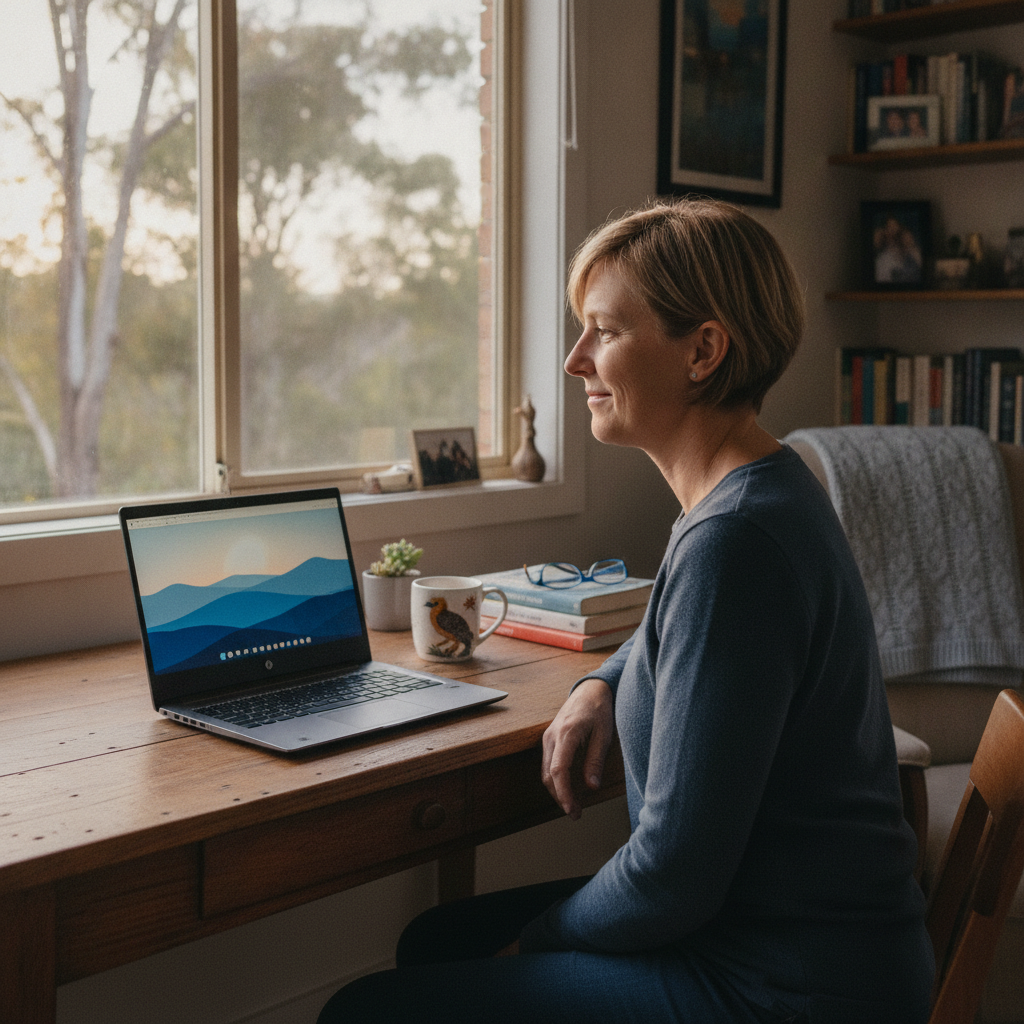 Professional computer clean-out in Little Wobby (2256) — a happy New South Wales resident at home with a spotless, fast, quiet machine
