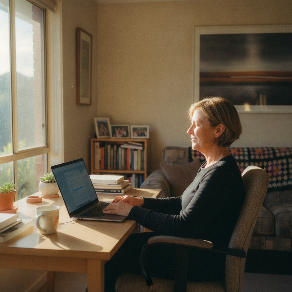 Professional computer clean-out in Liverpool (1871) — a happy New South Wales resident at home with a spotless, fast, quiet machine