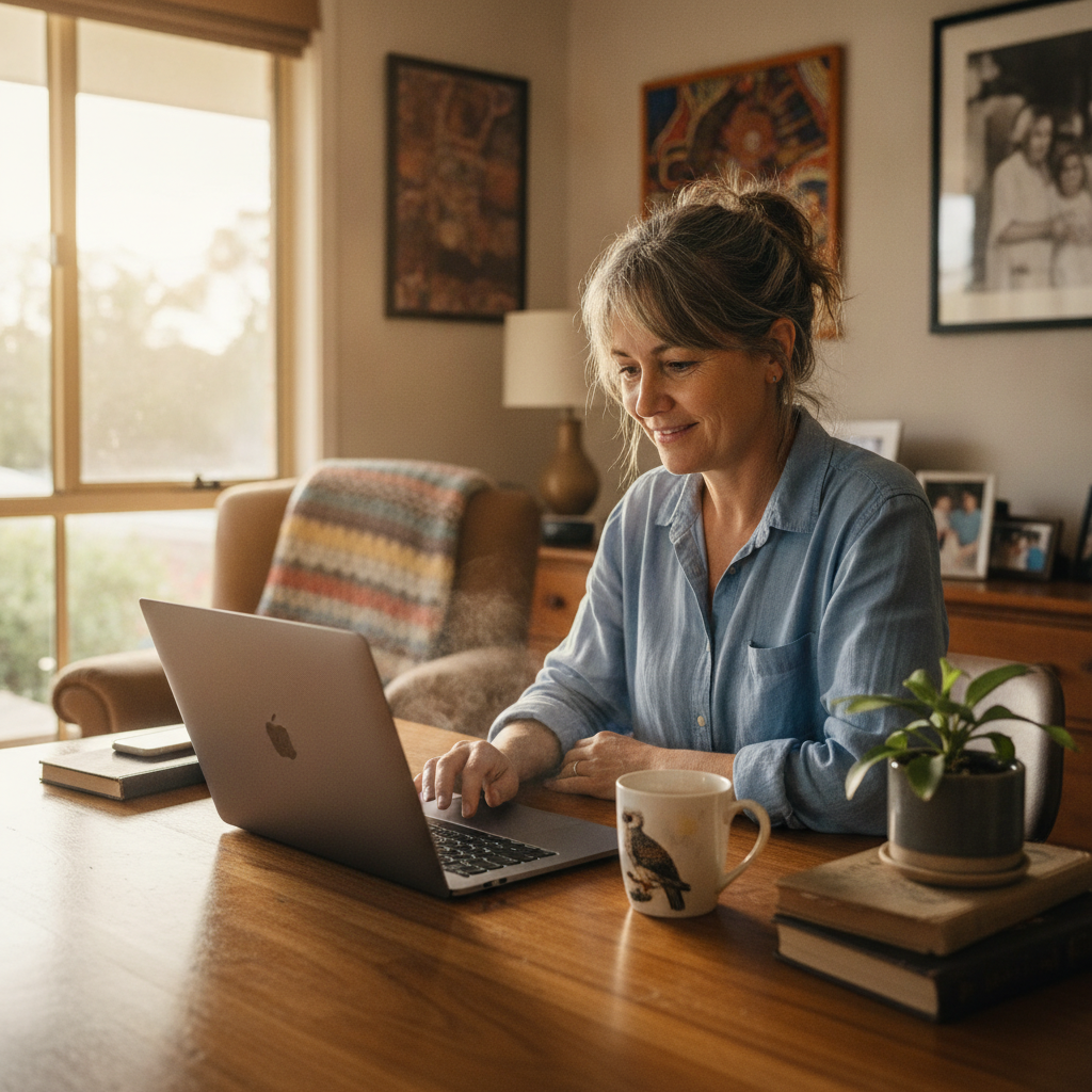 Professional computer clean-out in Loftville (2480) — a happy New South Wales resident at home with a spotless, fast, quiet machine